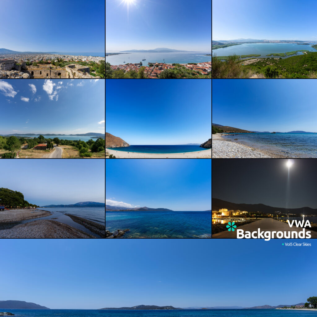 Collection of 21 clear blue cloudless skies in various shades.